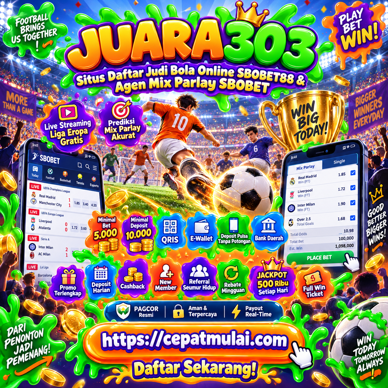JUARA303 ☄️ Situs Daftar Judi Bola Online SBOBET88 & Agen Mix Parlay SBOBET